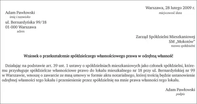 Przekształcenie prawa do lokalu spółdzielczego dokumenty