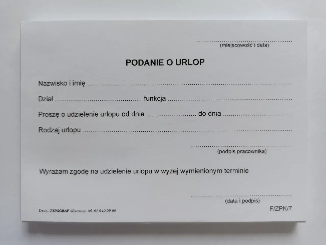 wzór podania o urlop bezpłatny