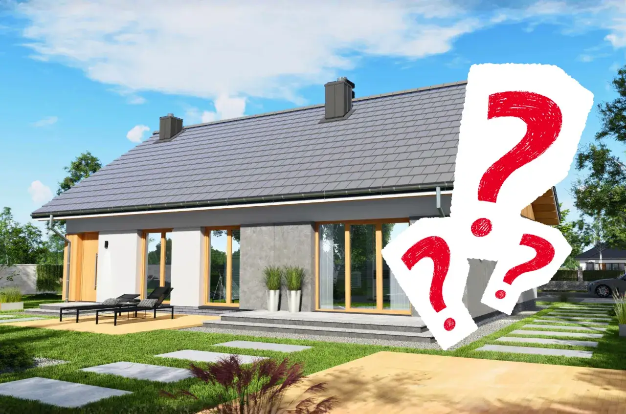Mieszkanie na start czy budowa domu? Nowoczesny dom z ogrodem i tarasem, a nad nim wielkie znaki zapytania.