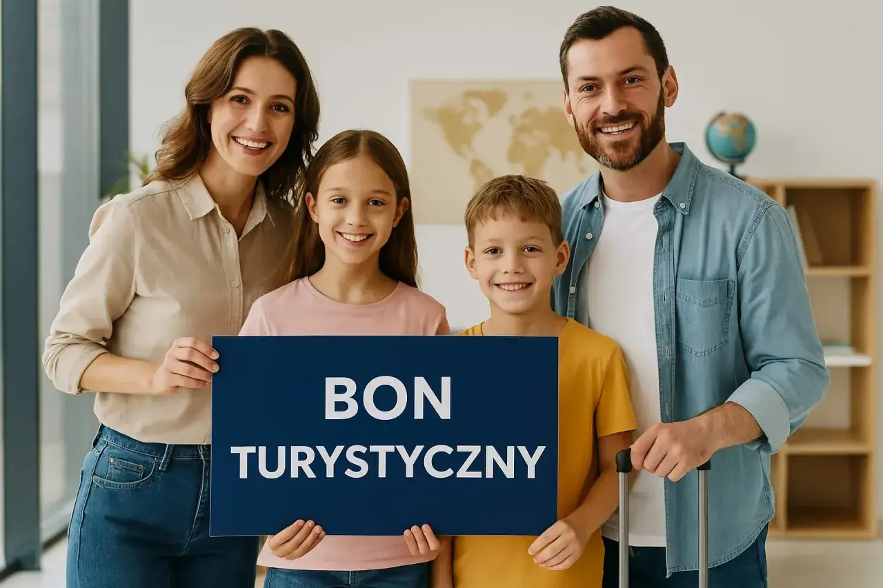 Rodzina z uśmiechem trzyma tabliczkę 