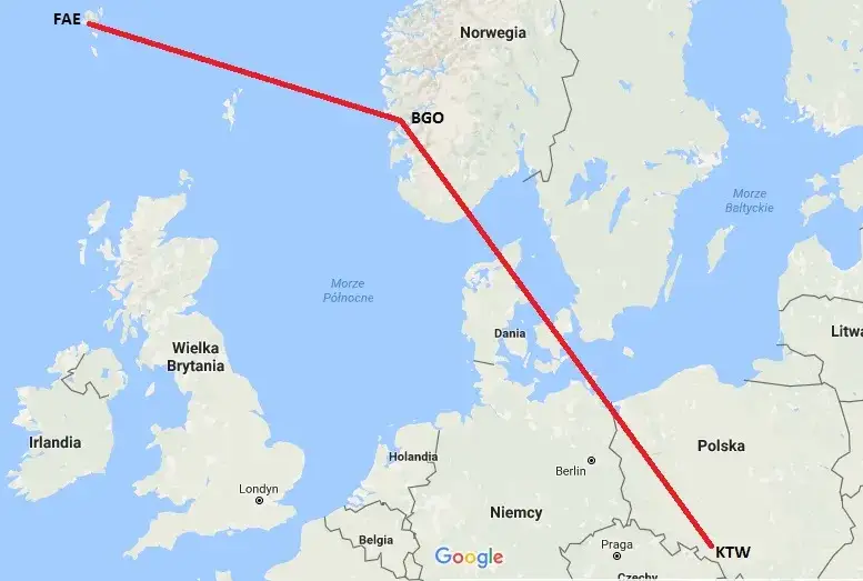 Mapa Polski Wyspy Owcze trasa