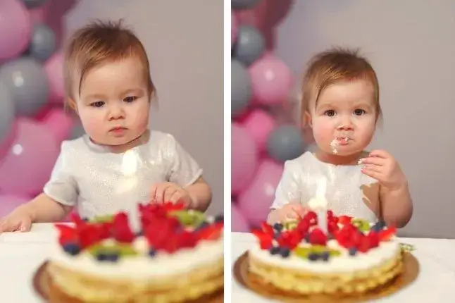 zdrowy tort na roczek dziecko je tort