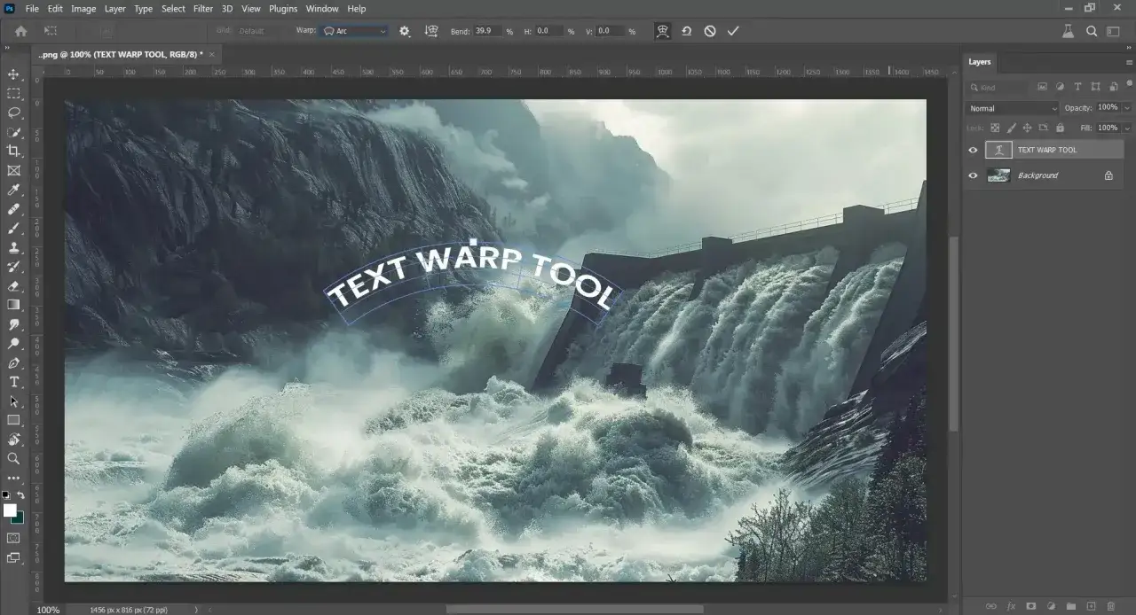 Photoshop Warp Text narzędzie interfejs