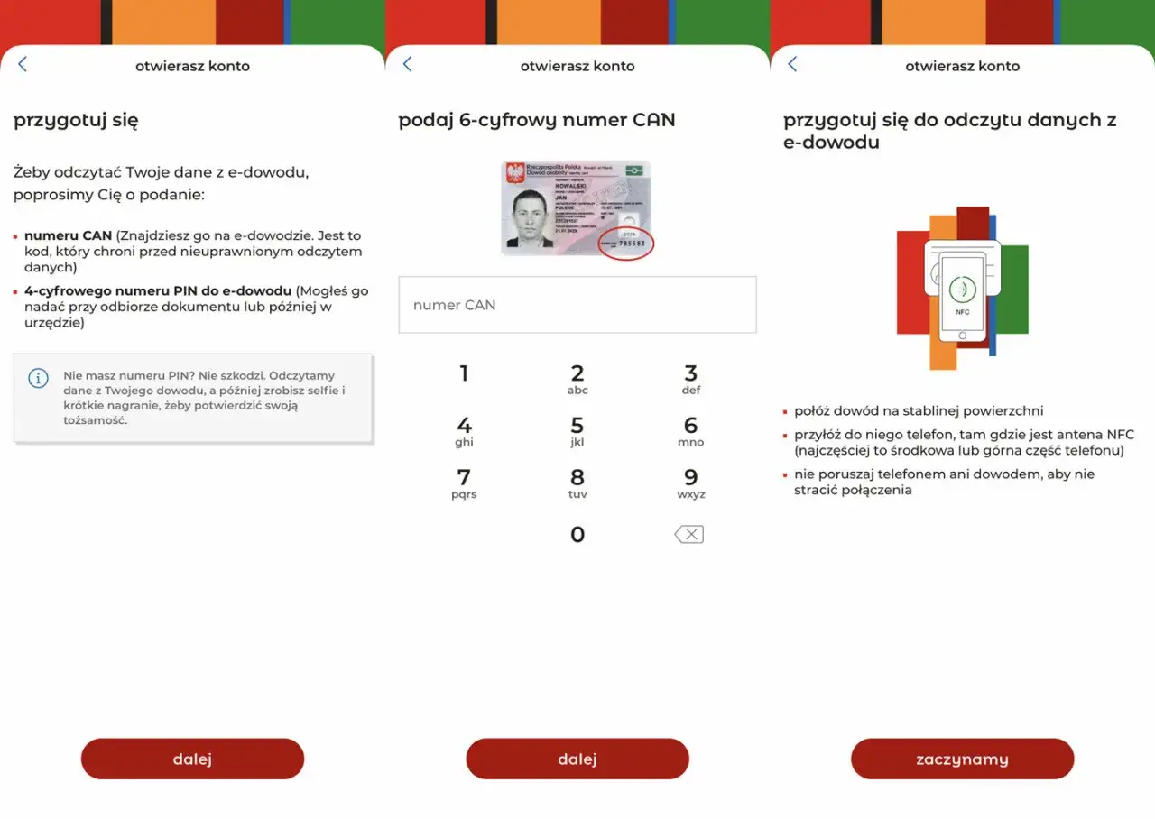 Jak aktywować aplikację mbank na nowym telefonie? Wpisz numer CAN z dowodu osobistego, a potem zbliż telefon do dokumentu.