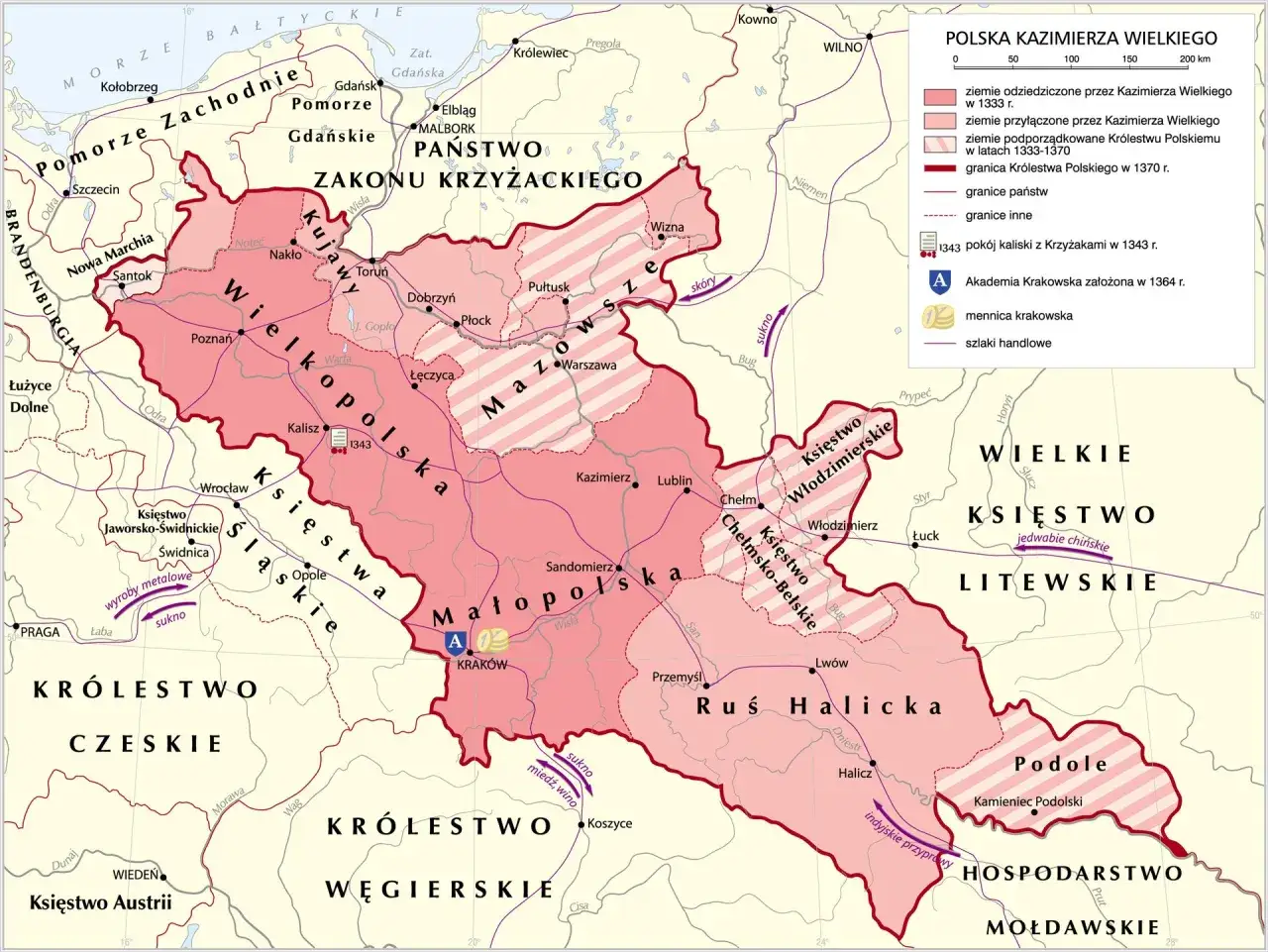 Mapa Polski z zaznaczonym Kazimierzem Dolnym