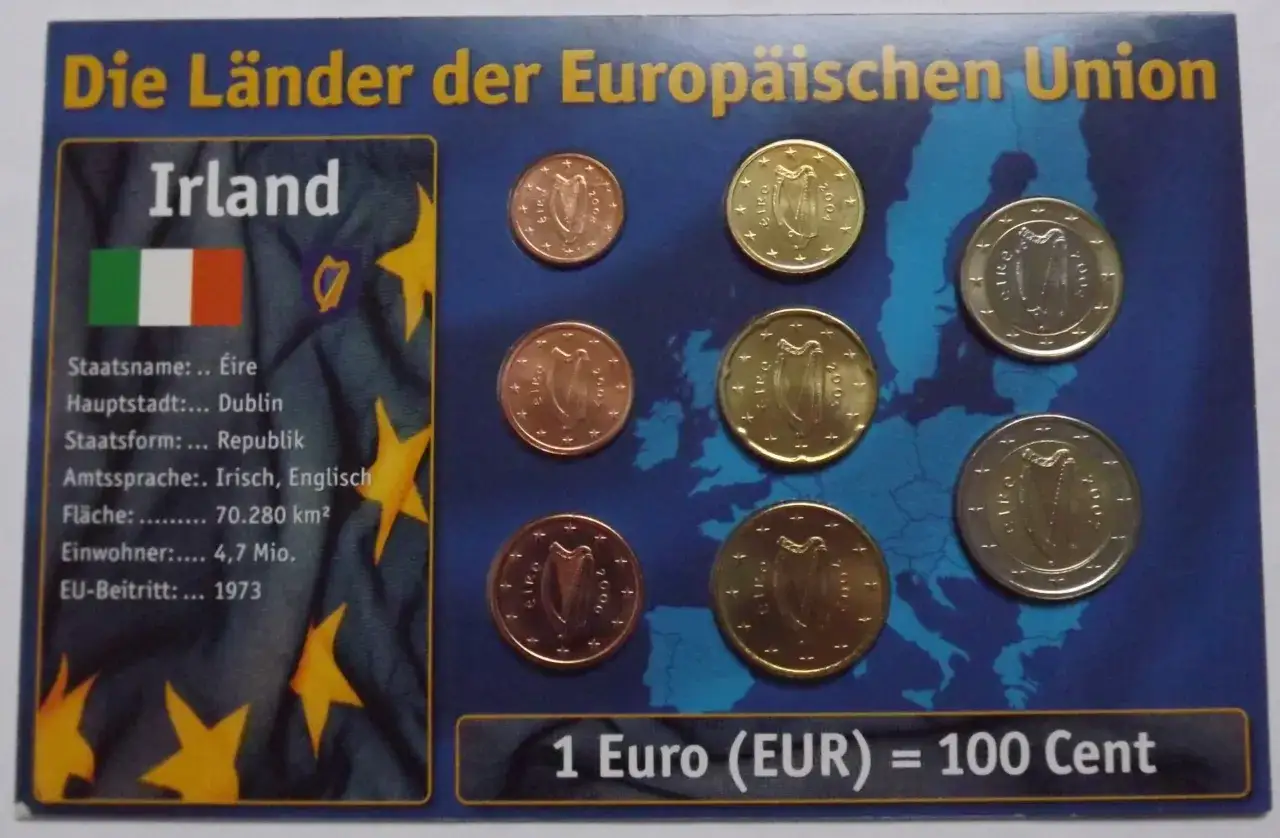 Irlandia jest w Unii Europejskiej, więc tak, jest tam euro. Na zdjęciu monety euro z wizerunkiem harfy.