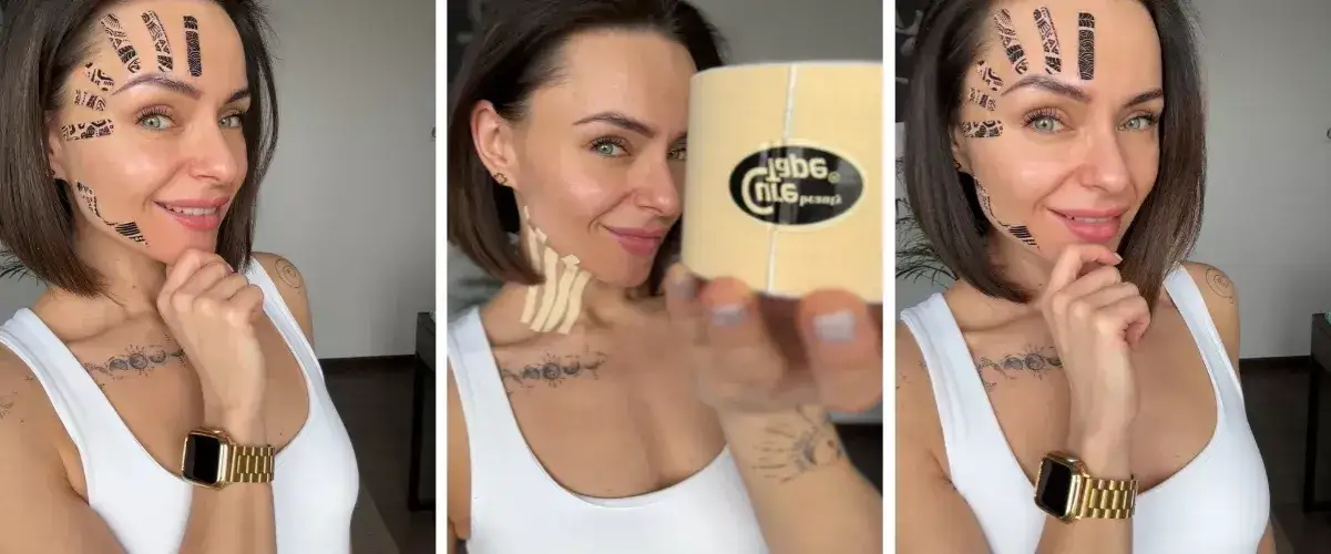 kinesiotaping estetyczny twarzy przed i po