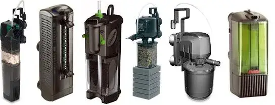r&oacute;żne typy filtr&oacute;w akwariowych