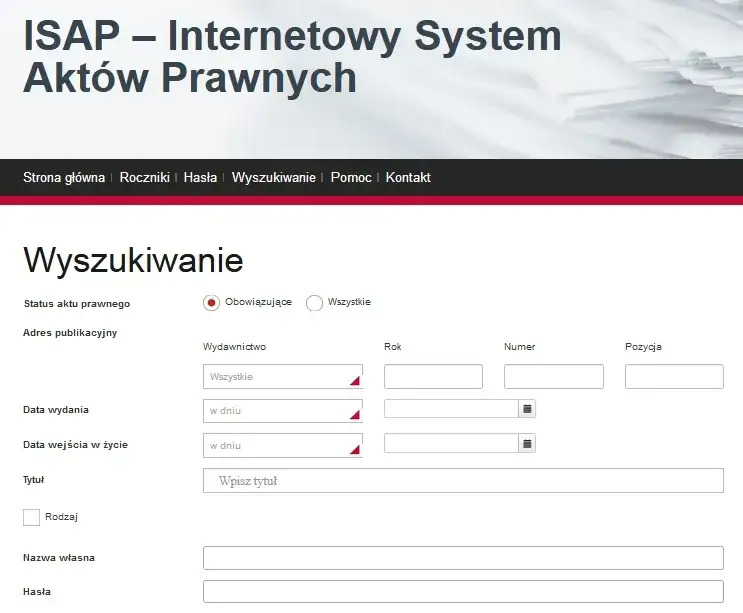 ISAP strona główna rozporządzenie warunki techniczne