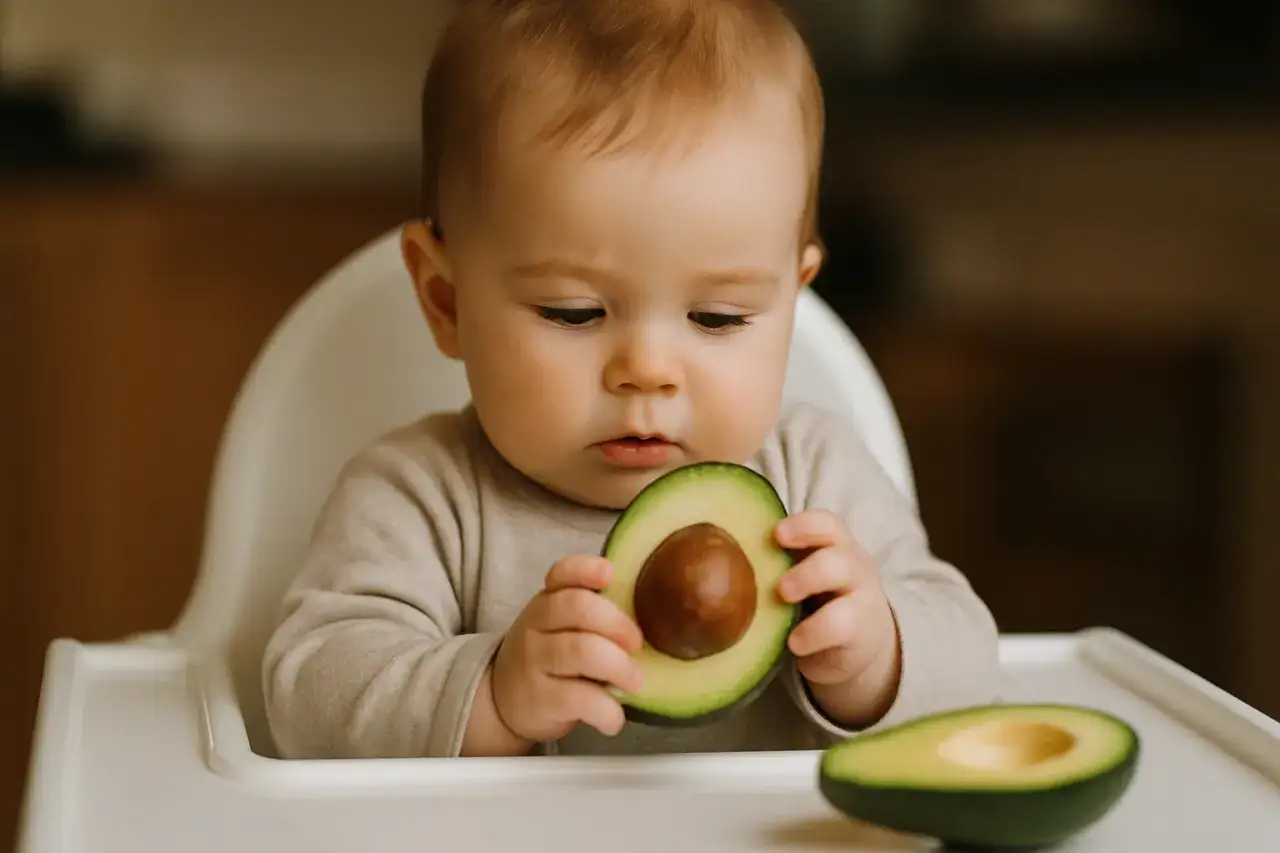 dziecko jedzące awokado papkę