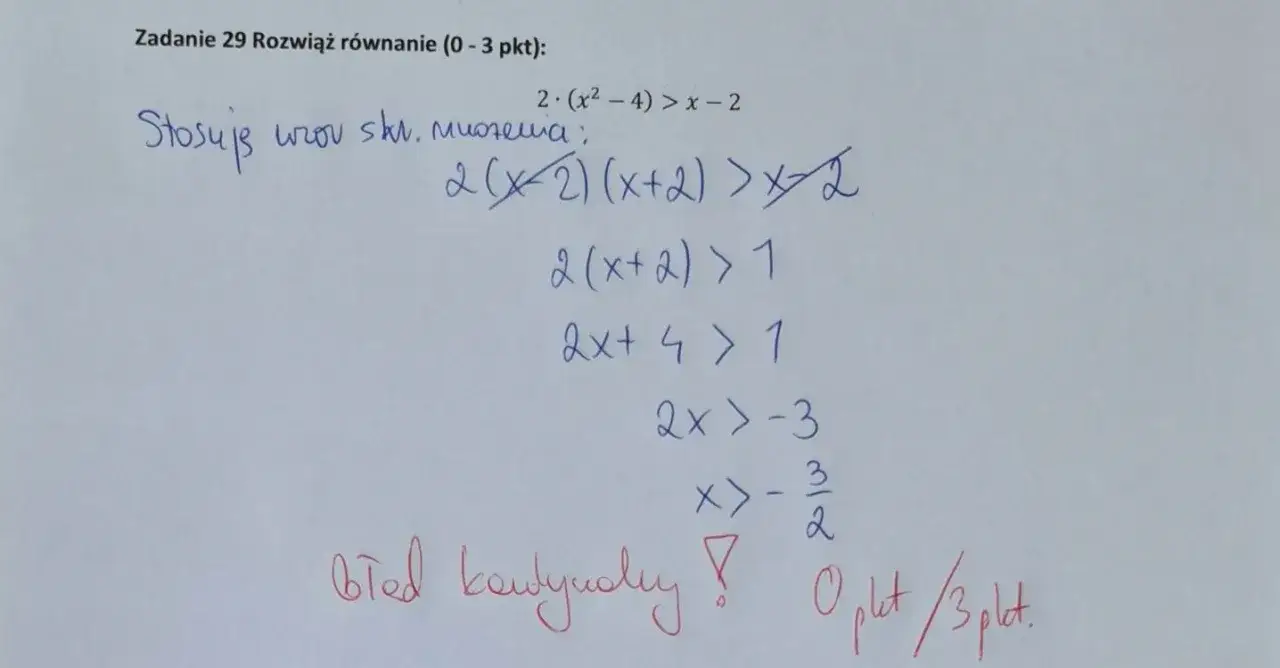 Uczeń popełniający błąd w obliczeniach matematycznych