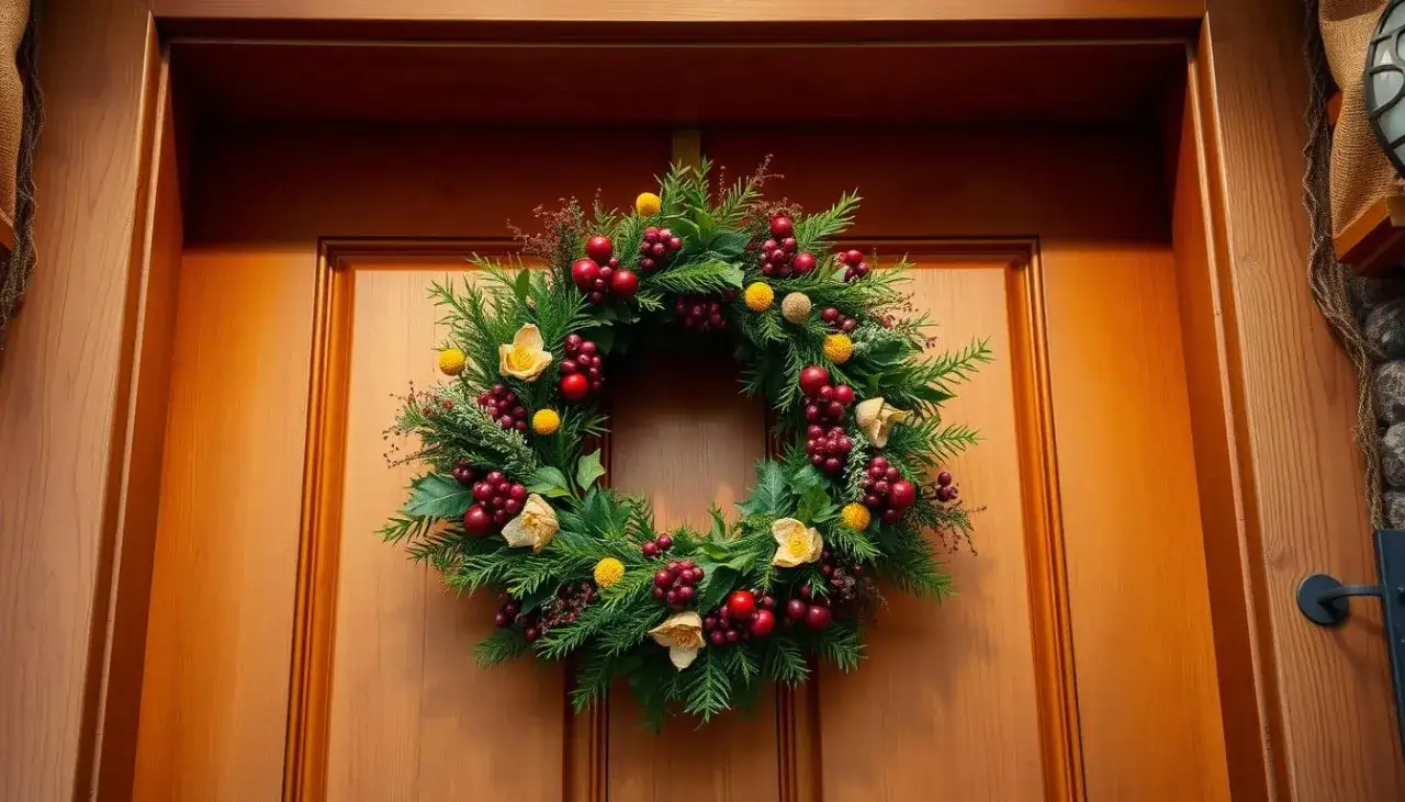 wieszanie wieńca na r&oacute;żnych typach drzwi (drewniane, metalowe, szklane)