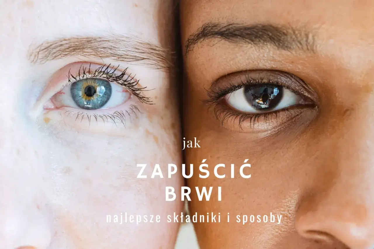 Dwa zbliżenia oczu, jasnej i ciemnej karnacji, z tekstem 