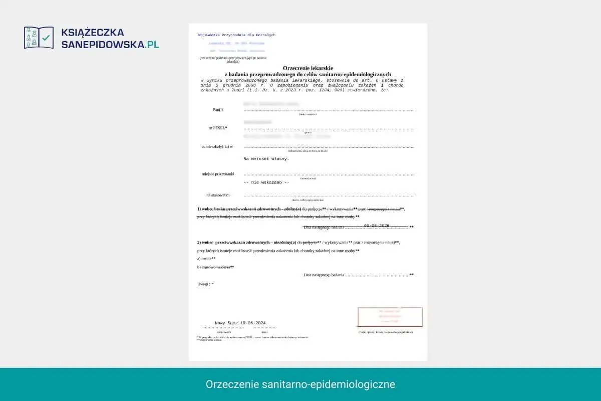 książeczka sanepidowska orzeczenie lekarskie