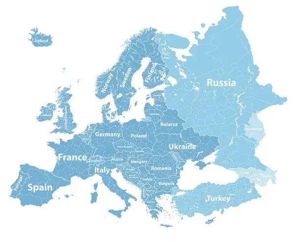 Mapa Europy z zaznaczonymi ciepłymi regionami na maj&oacute;wkę