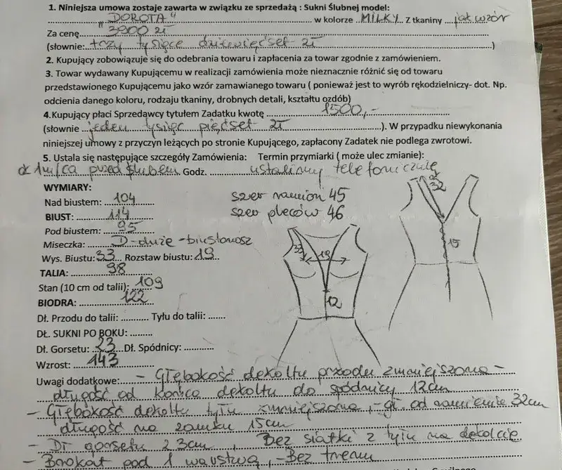 umowa suknia ślubna wzór