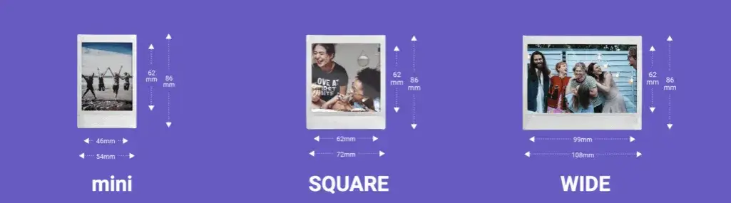 formaty zdjęć instax mini square wide