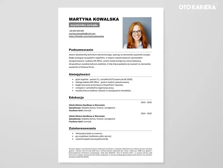 przykładowe CV ucznia bez doświadczenia