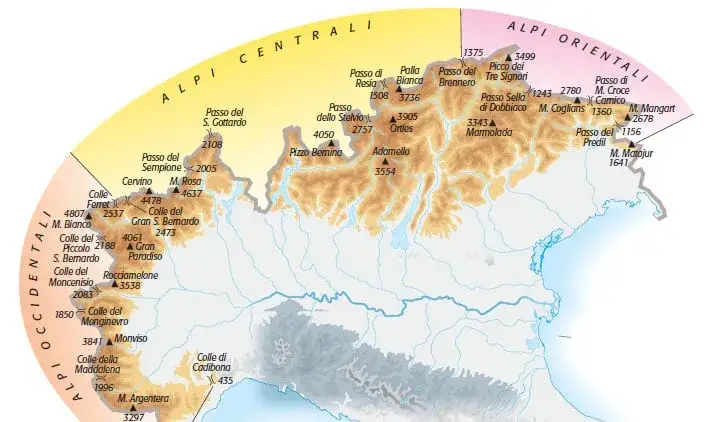 mappa alpi italiane regioni turistiche