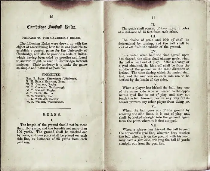 Historia spalonego w piłce nożnej zasady Cambridge Rules