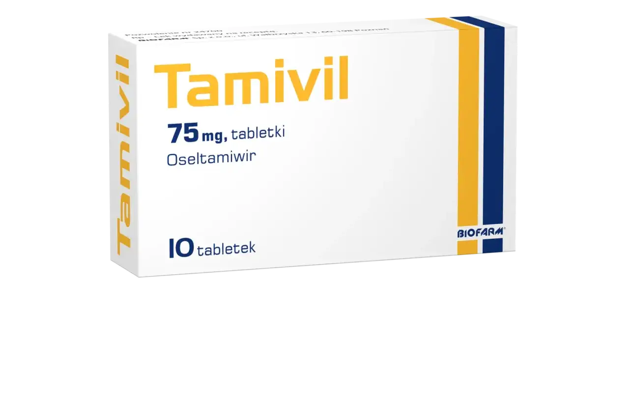 Tamivil 75 mg, tabletki z oseltamiwirem to jedne z leków na grypę. Opakowanie zawiera 10 tabletek.