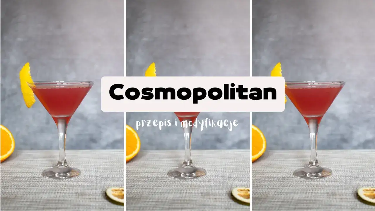 Cosmopolitan przepis na drinka z pomarańczą i skórką cytrynową.