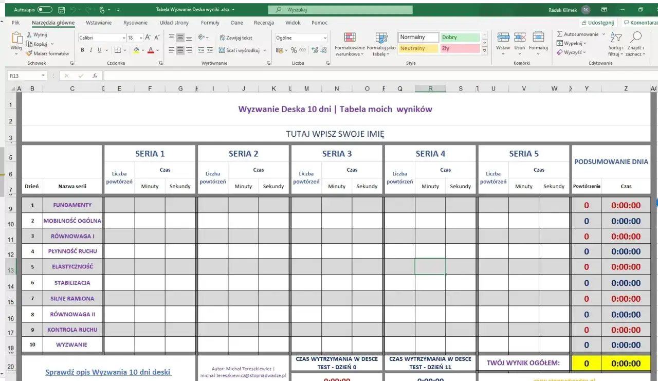 plan treningowy deska plank r&oacute;żne poziomy zaawansowania
