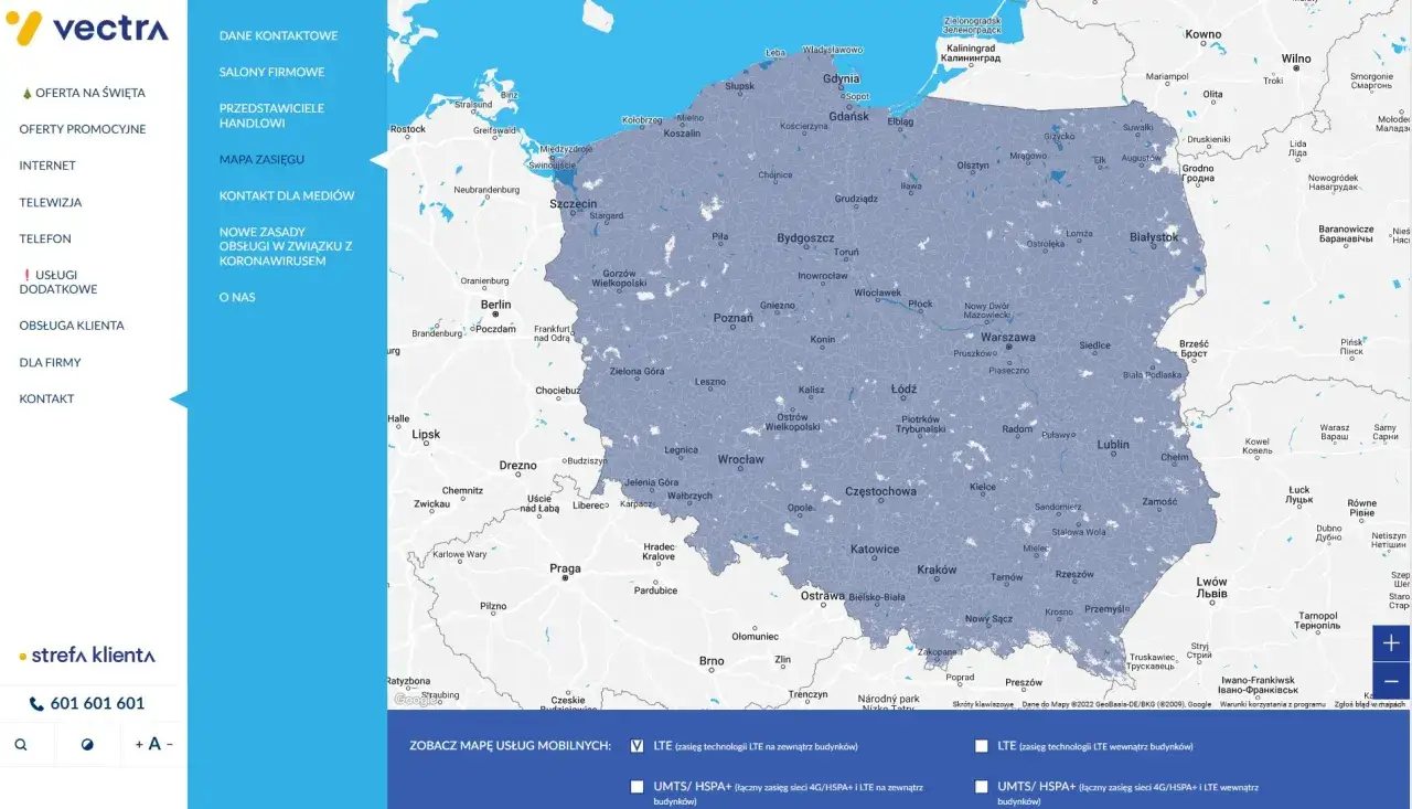 Mapa zasięgu sieci komórkowych w Polsce