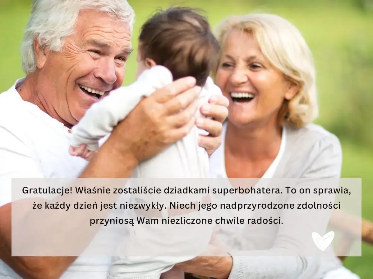 Szczęśliwi dziadkowie z wnukiem. Gratulacje z okazji narodzin wnuka! Niech przyniesie Wam mn&oacute;stwo radości.