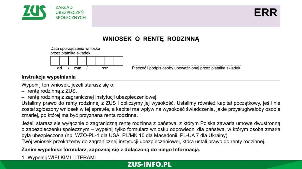 Wniosek ZUS ERR dokumenty