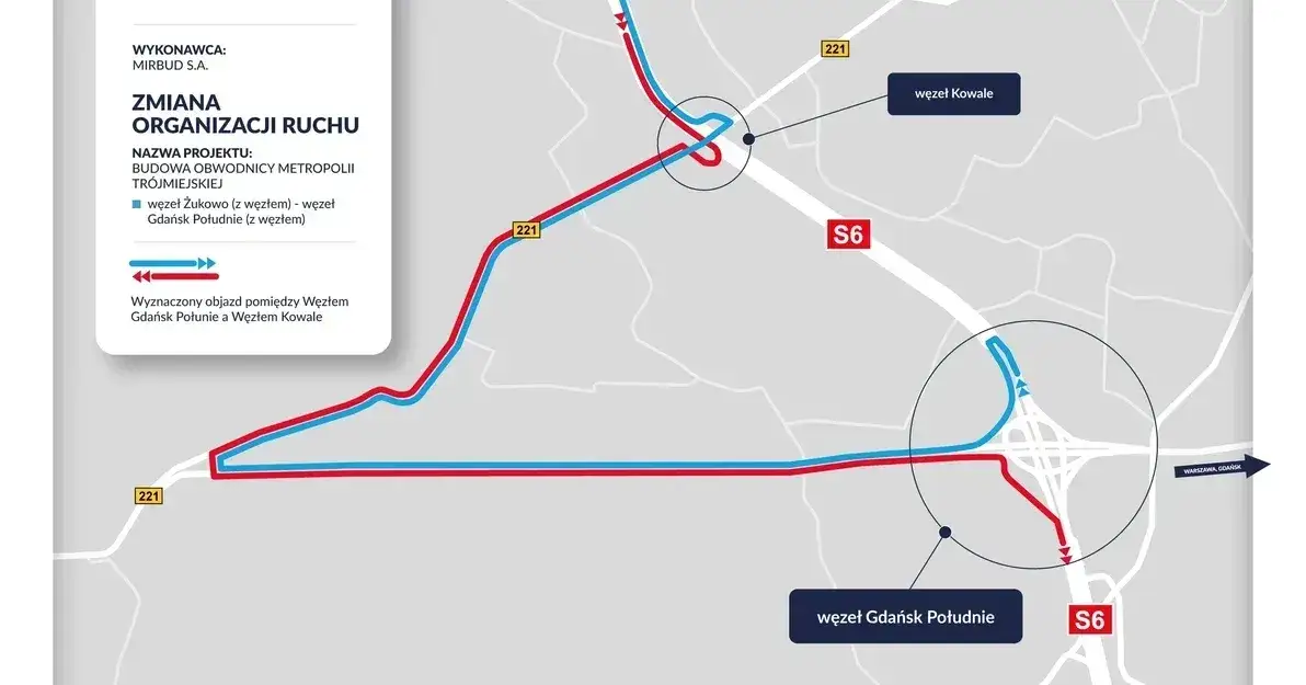 Mapa korki obwodnica Trójmiasta S6