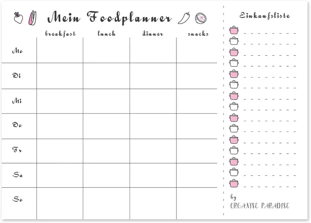 narzędzia do planowania odchudzania, dziennik, zdrowe jedzenie