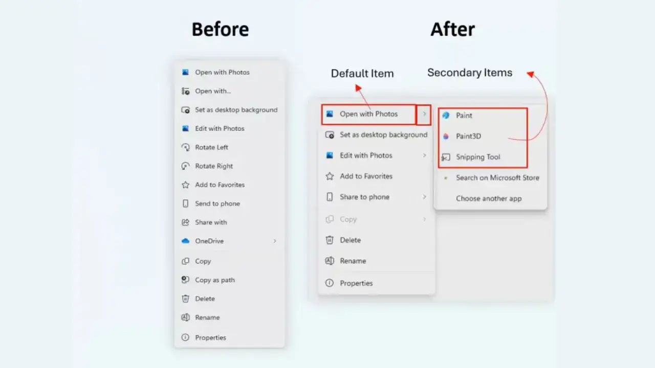 Por&oacute;wnanie menu kontekstowego w Windows 11: 