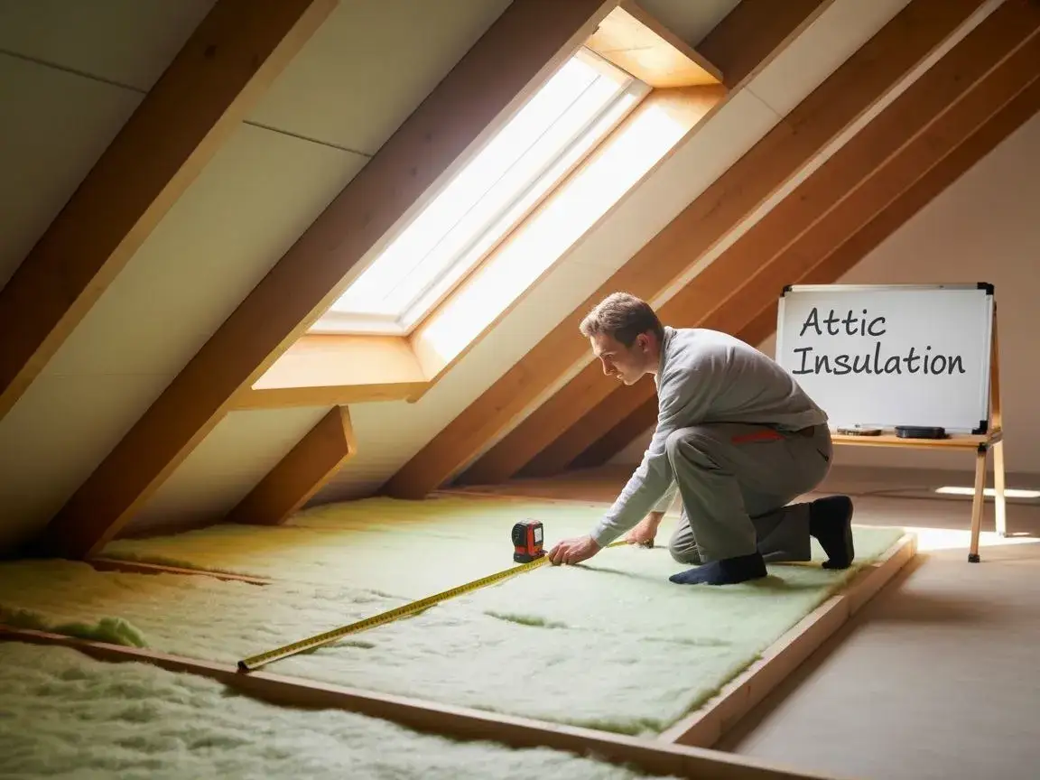 poddasze w trakcie ocieplania, narzędzia do mierzenia