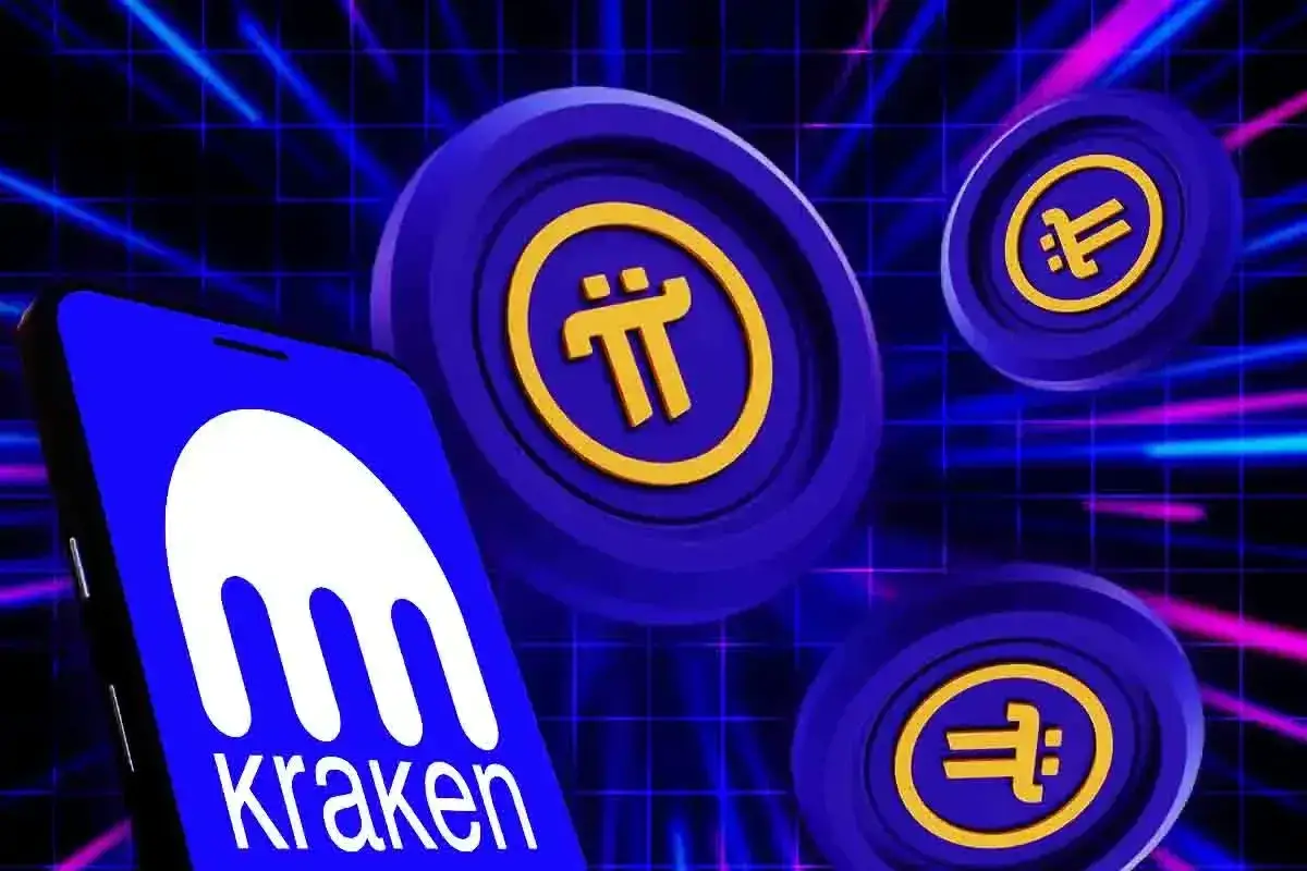 Telefon z logo Kraken obok monet Pi Network. Kiedy pi network na giełdzie?