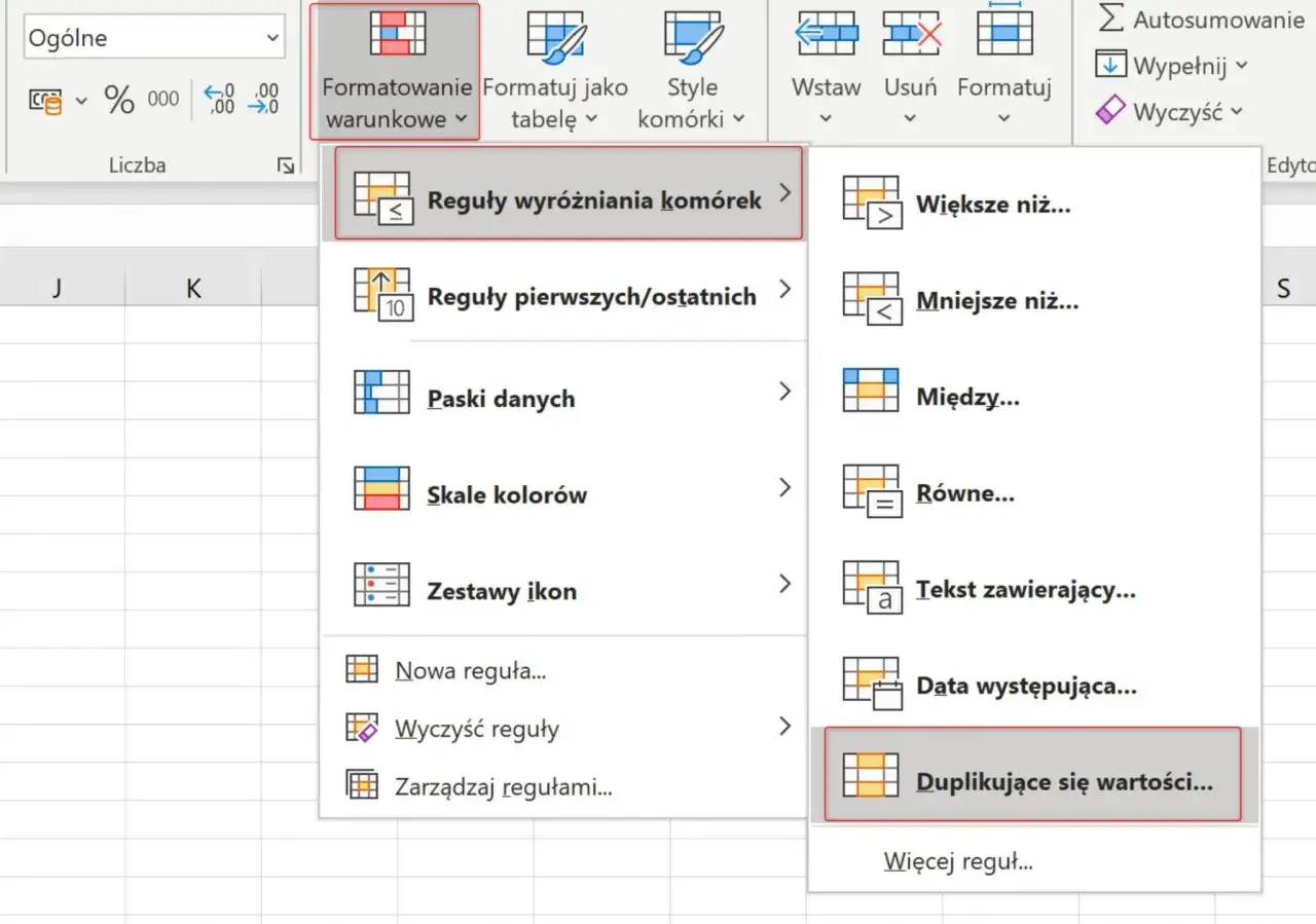 Excel: Formatowanie warunkowe > Reguły wyróżniania komórek > Duplikujące się wartości. Tak usuniesz duplikaty w Excelu.