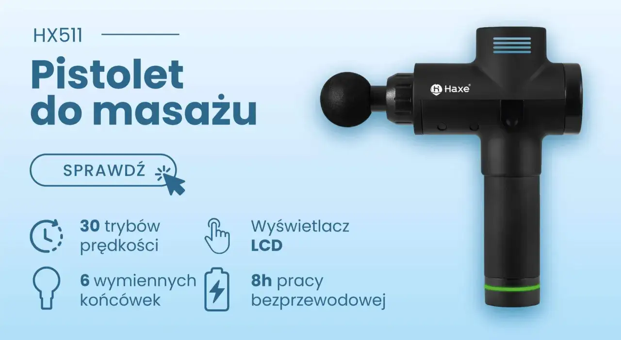Pistolet do masażu korzyści i przeciwwskazania infografika