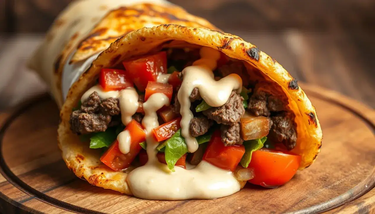 D&uuml;r&uuml;m kebab składniki lawasz mięso warzywa