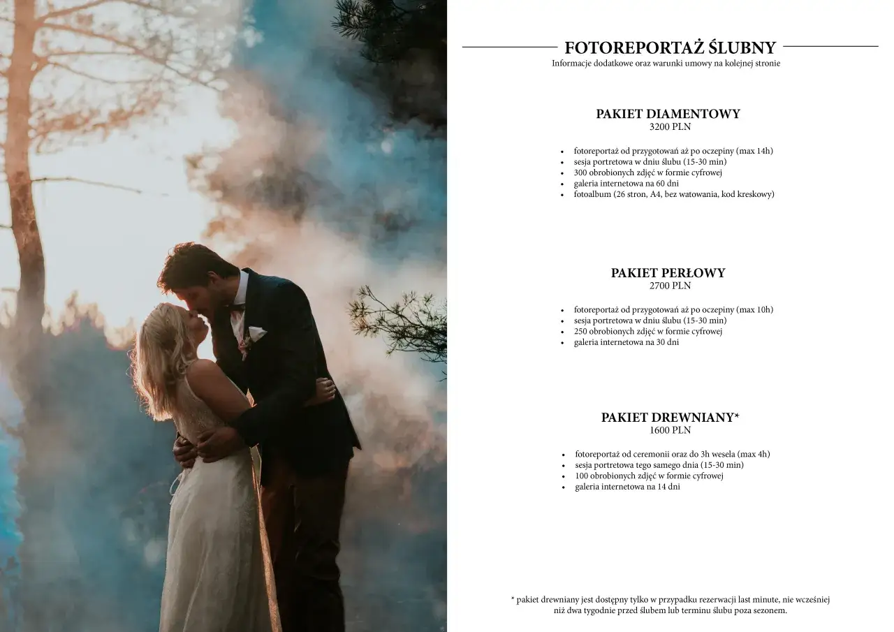 cennik fotograf ślubny pakiety