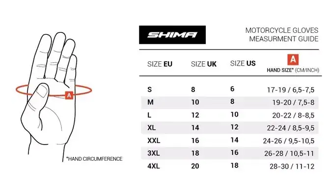 tabela rozmiar&oacute;w rękawic motocyklowych przykład