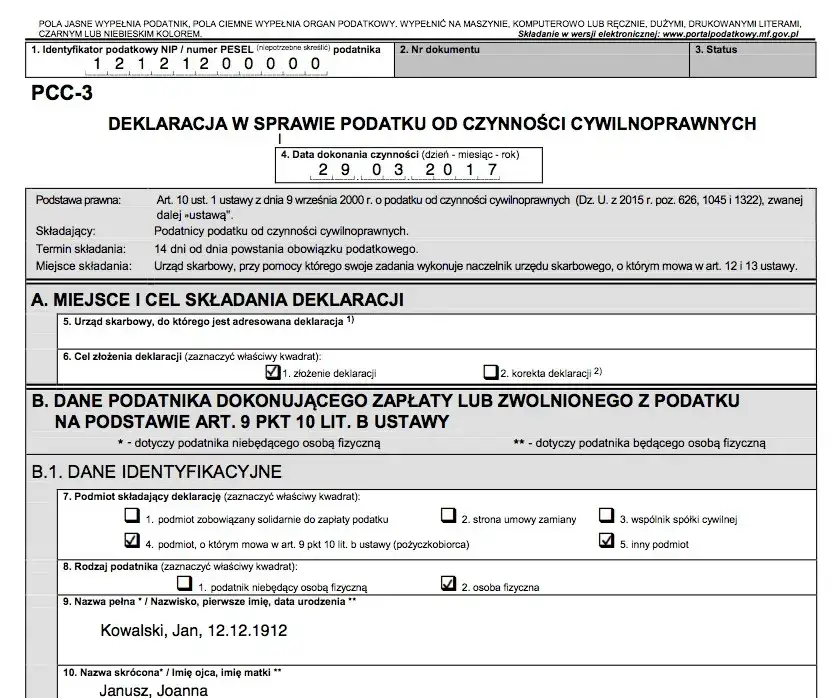 Podatek od czynności cywilnoprawnych PCC pożyczka