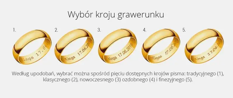 grawerowane obrączki ślubne z datą i imionami