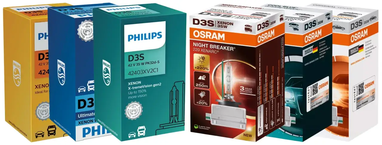 Opakowania żarników Osram Xenarc Cool Blue Intense i Philips Xenon WhiteVision Gen2 D3S