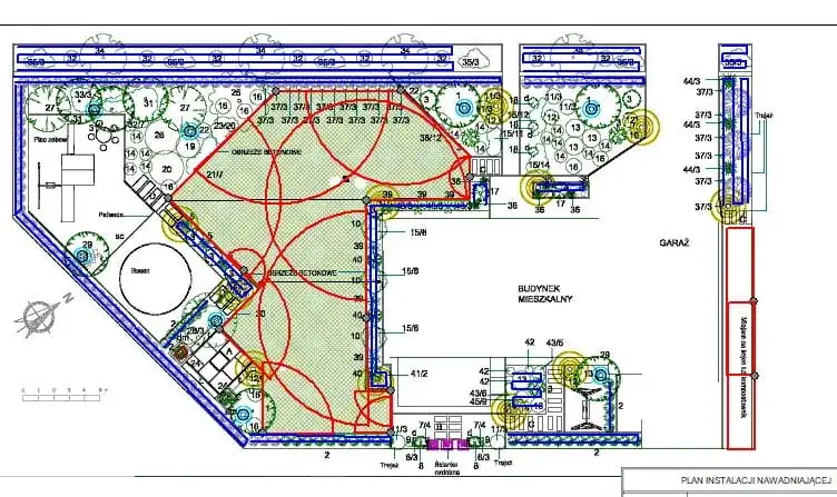 schemat rozmieszczenia zraszaczy w ogrodzie zasada głowica do głowicy