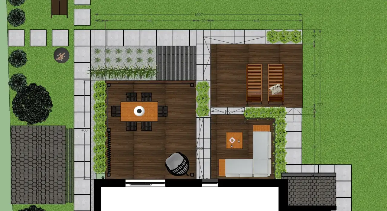 Osoba analizująca dokumenty budowlane z planem tarasu