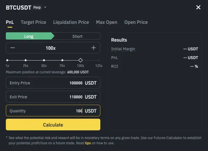 Binance Futures Stop Loss Take Profit kalkulator