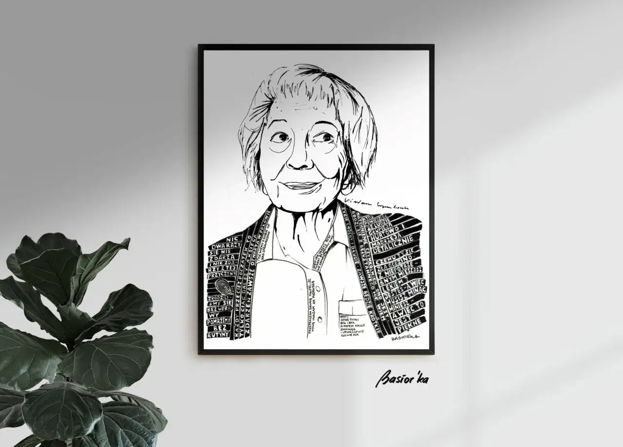 Portret kobiety z tekstem: 