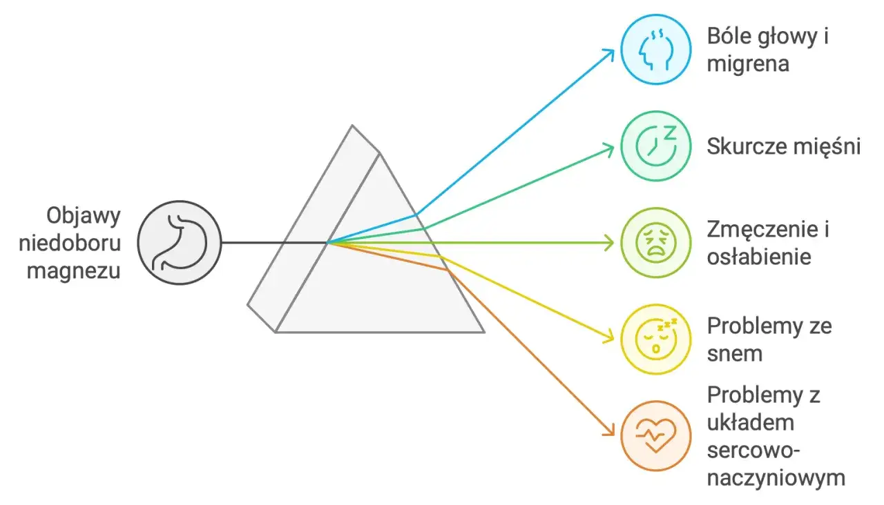 Niedob&oacute;r magnezu objawy: b&oacute;le głowy, skurcze mięśni, zmęczenie, problemy ze snem i układem sercowo-naczyniowym.
