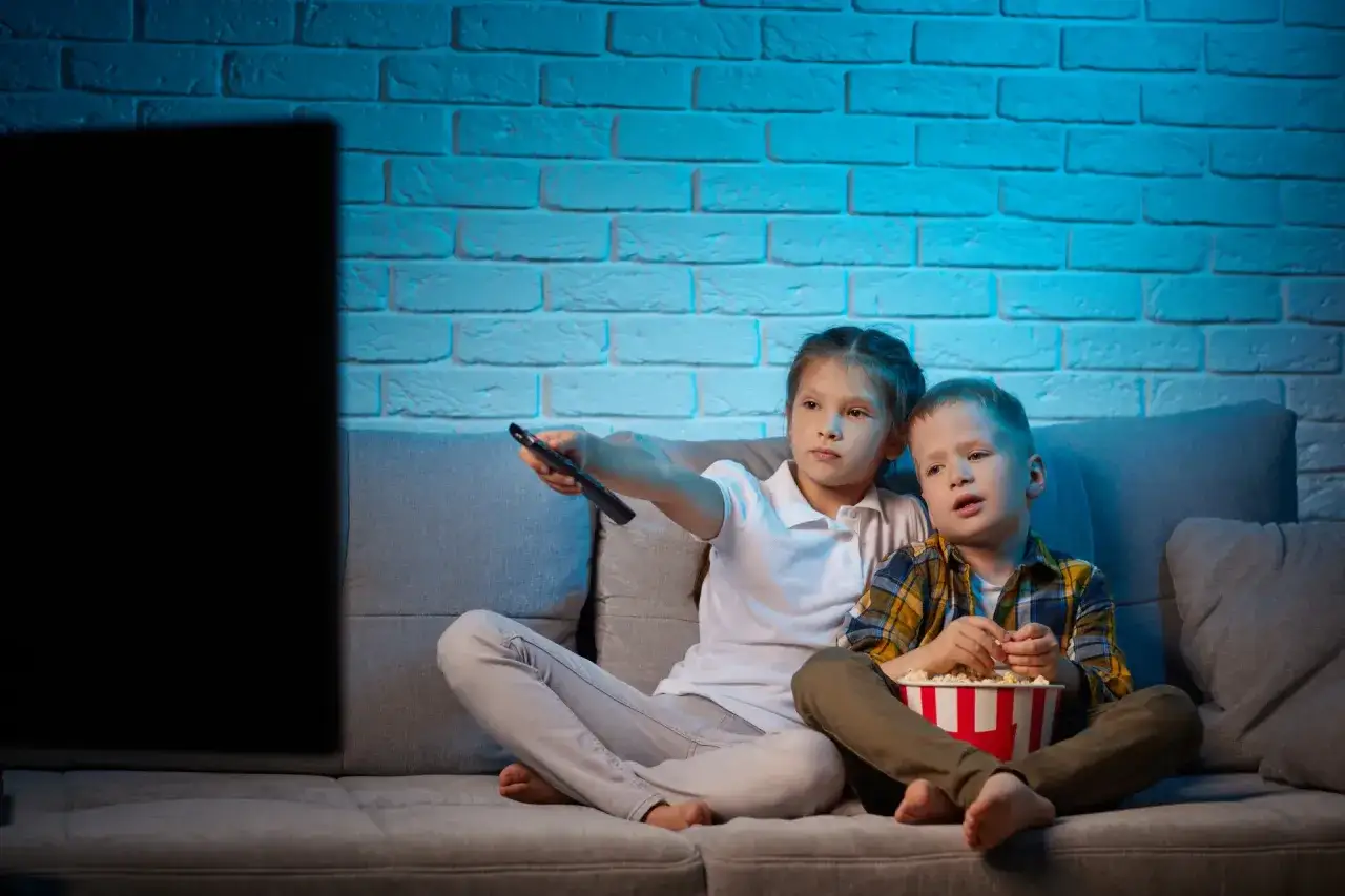 rodzic i dziecko oglądają film razem