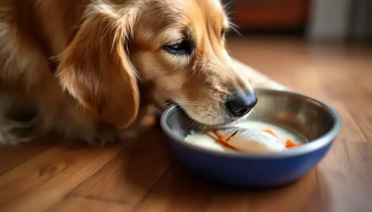 Pies jedzący rybę z ościami niebezpieczeństwo